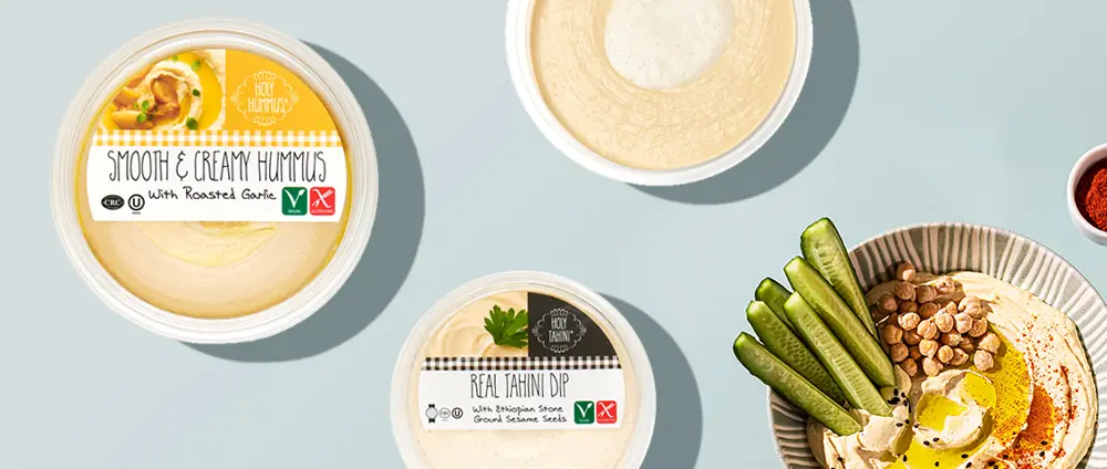 Holy Salads Holy Hummus and Real Tahini Dip products — Food Launch client